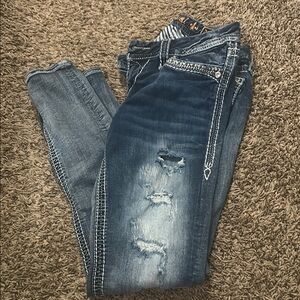 Rock Revival Dark Blue Distressed Skinny Jeans